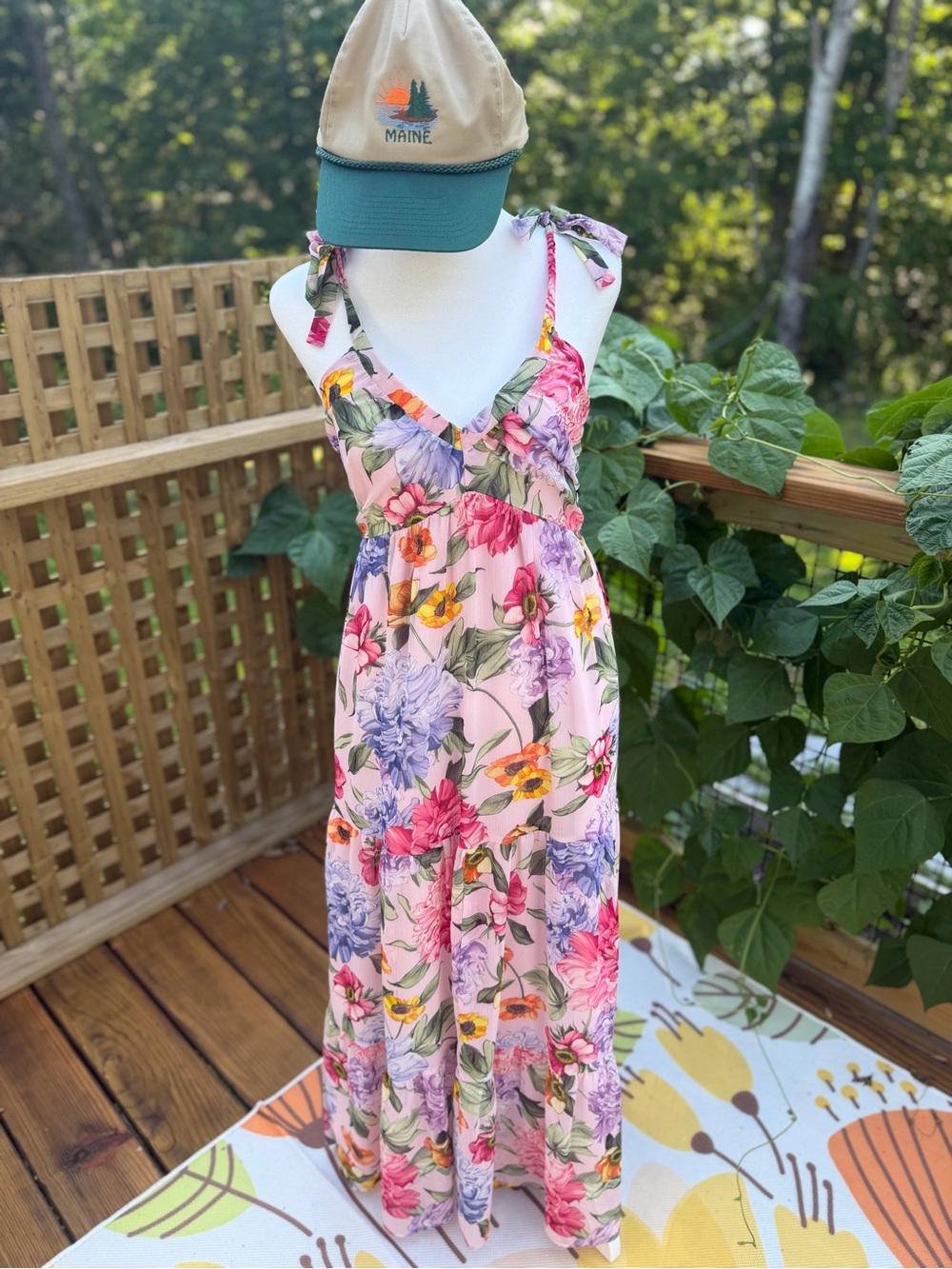 Express Pink Floral Maxi Dress Tie Straps XS *HAT NOT INCLUDED*